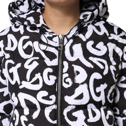 Dolce & Gabbana Black White DG Mania Hooded Long Coat Jacket