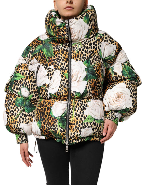Dolce & Gabbana Multicolor Leopard Rose Puffer Quilted Jacket Dolce & Gabbana