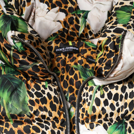 Dolce & Gabbana Multicolor Leopard Rose Puffer Quilted Jacket