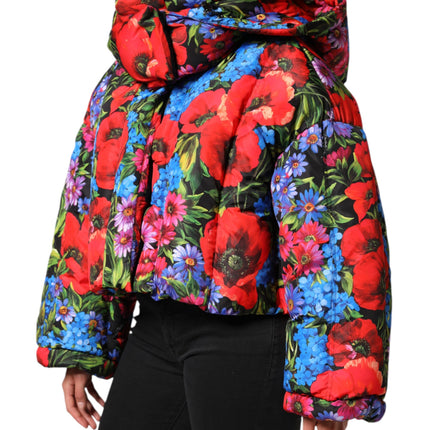 Dolce & Gabbana Multicolor Floral Hooded Puffer Coat Jacket