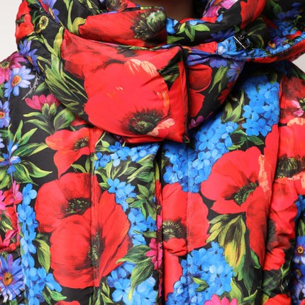 Dolce & Gabbana Multicolor Floral Hooded Puffer Coat Jacket