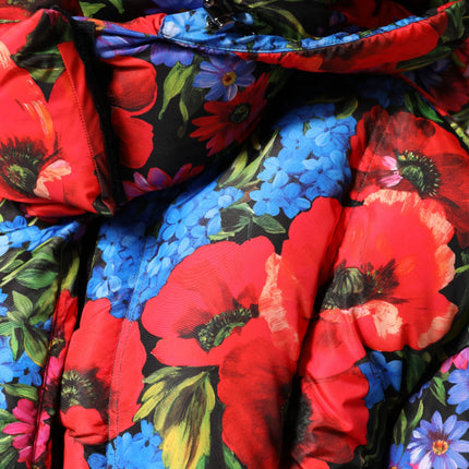 Dolce & Gabbana Multicolor Floral Hooded Puffer Coat Jacket
