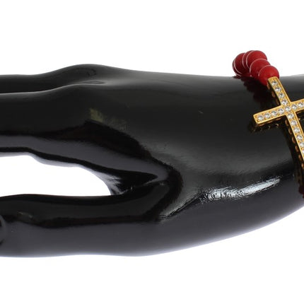 Nialaya Red Coral Gold CZ Cross 925 Silver Bracelet