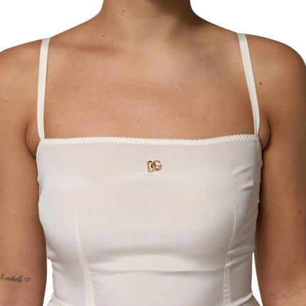 Dolce & Gabbana White Full Slip DG Logo Silk Dress Sleepwear