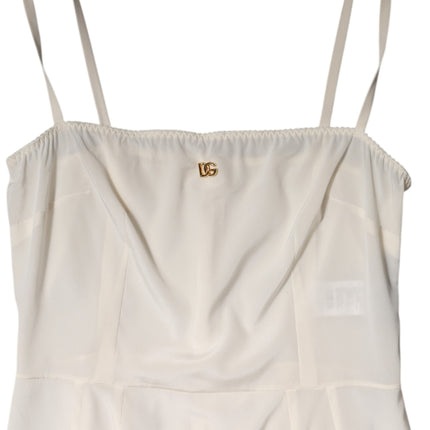 Dolce & Gabbana White Full Slip DG Logo Silk Dress Sleepwear
