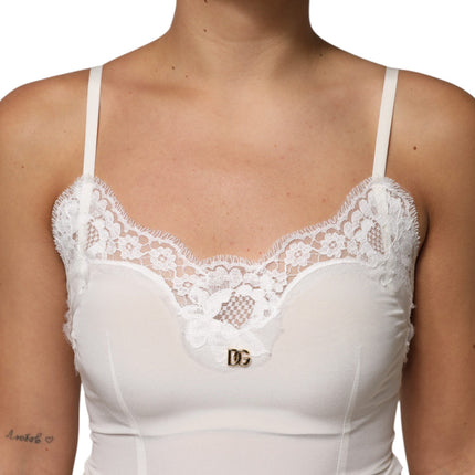 Dolce & Gabbana White Lace Gold DG Logo Silk Dress Sleepwear