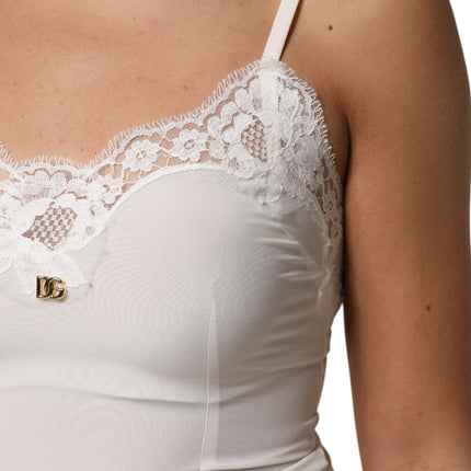 Dolce & Gabbana White Lace Gold DG Logo Silk Dress Sleepwear
