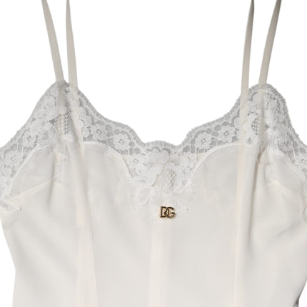 Dolce & Gabbana White Lace Gold DG Logo Silk Dress Sleepwear