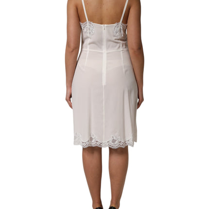 Dolce & Gabbana White Lace Gold DG Logo Silk Dress Sleepwear
