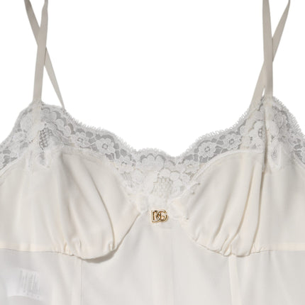 Dolce & Gabbana White Lace Gold DG Logo Silk Dress Sleepwear