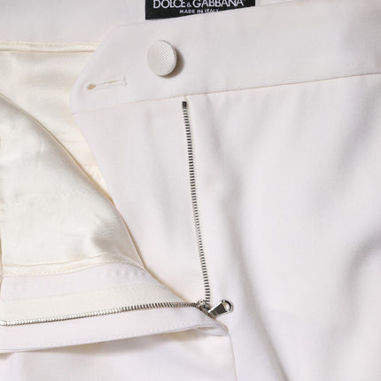 Dolce & Gabbana White Wool Mid Waist Tapered Pants