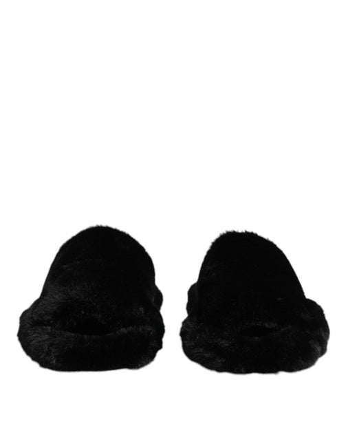 Dolce & Gabbana Black Polyester Velvet Slides Slipper Shoes Dolce & Gabbana