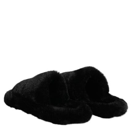 Dolce & Gabbana Black Polyester Velvet Slides Slipper Shoes