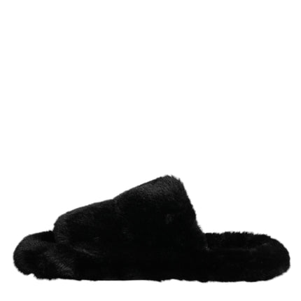 Dolce & Gabbana Black Polyester Velvet Slides Slipper Shoes