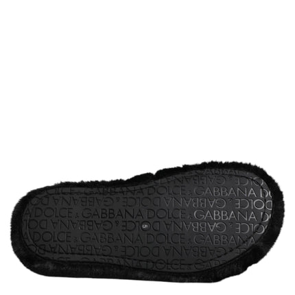 Dolce & Gabbana Black Polyester Velvet Slides Slipper Shoes