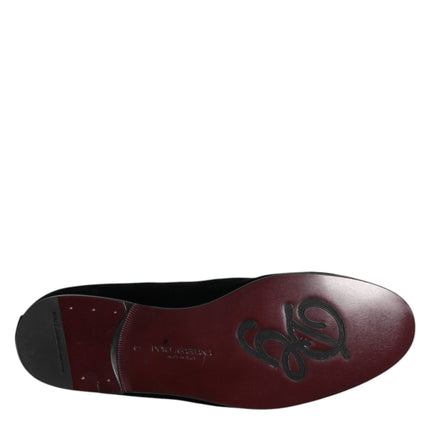 Dolce & Gabbana Black Velvet Embellished Loafer Slip On Shoes
