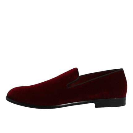 Dolce & Gabbana Red Cotton Velvet Slip On Loafers Formal Shoes