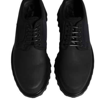 Dolce & Gabbana Black Leather Lace Up Trekking Dress Shoes