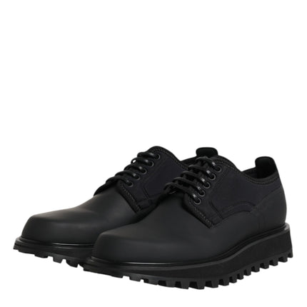 Dolce & Gabbana Black Leather Lace Up Trekking Dress Shoes
