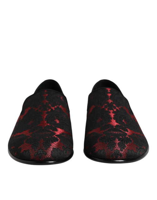 Dolce & Gabbana Red Black Jacquard Slip On Men Loafers Shoes Dolce & Gabbana