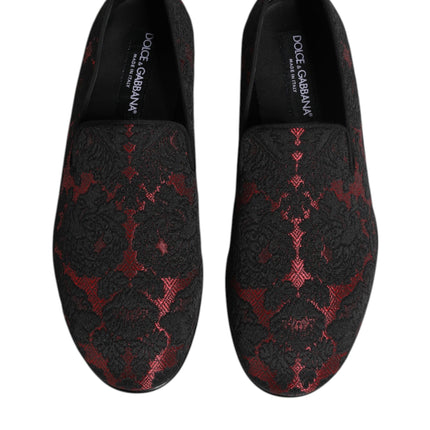 Dolce & Gabbana Red Black Jacquard Slip On Men Loafers Shoes