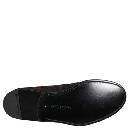 Dolce & Gabbana Red Black Jacquard Slip On Men Loafers Shoes