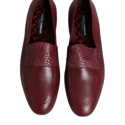 Dolce & Gabbana Burgundy Calfskin Leather Formal Slip On Shoes