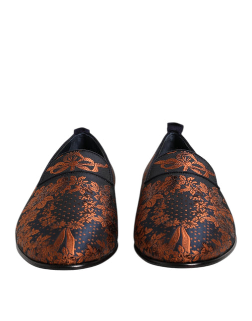 Dolce & Gabbana Black Jacquard Polyester Slip On Loafers Shoes Dolce & Gabbana