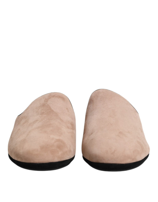 Dolce & Gabbana Beige Capra Suede Slides Flat Slipper Shoes Dolce & Gabbana