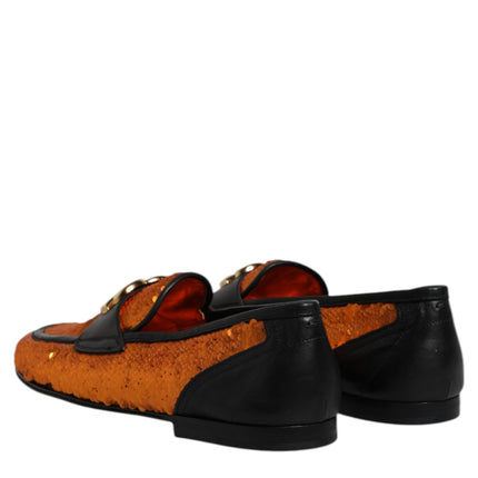 Dolce & Gabbana Orange Sequin Embellished Men Loafers Shoes