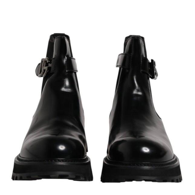 Dolce & Gabbana Black Belted DG Logo Men Chelsea Boots Shoes