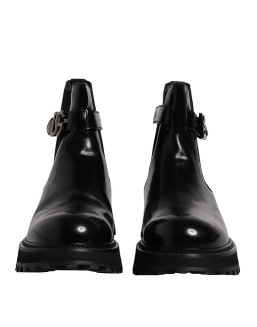 Dolce & Gabbana Black Belted DG Logo Men Chelsea Boots Shoes Dolce & Gabbana