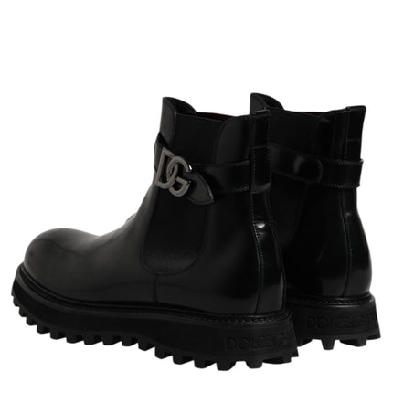 Dolce & Gabbana Black Belted DG Logo Men Chelsea Boots Shoes