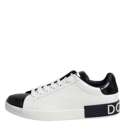 Dolce & Gabbana White Black Leather Portofino Sneaker Shoes