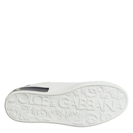 Dolce & Gabbana White Black Leather Portofino Sneaker Shoes