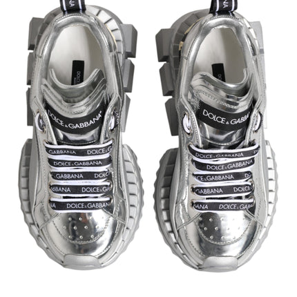 Dolce & Gabbana Silver Leather Super Queen Sneakers Shoes