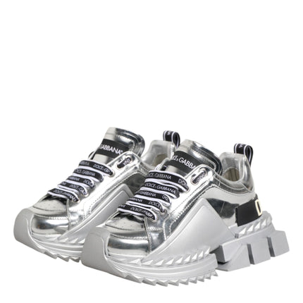 Dolce & Gabbana Silver Leather Super Queen Sneakers Shoes