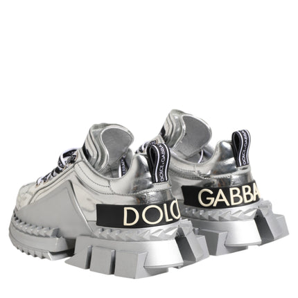 Dolce & Gabbana Silver Leather Super Queen Sneakers Shoes