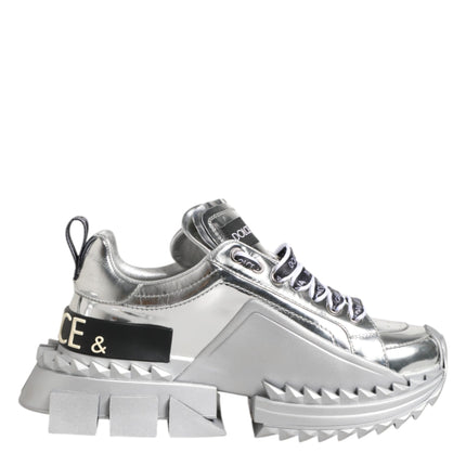 Dolce & Gabbana Silver Leather Super Queen Sneakers Shoes