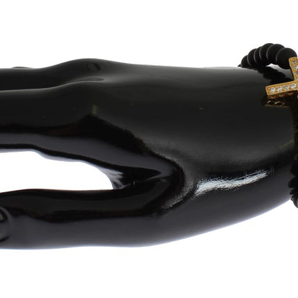 Nialaya Matte Onyx Stone Gold CZ Cross 925 Silver Bracelet