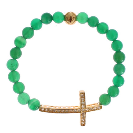 Nialaya Jade Stone Gold CZ Cross 925 Silver Bracelet