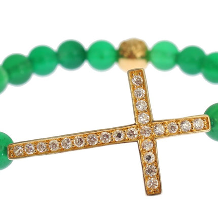 Nialaya Jade Stone Gold CZ Cross 925 Silver Bracelet