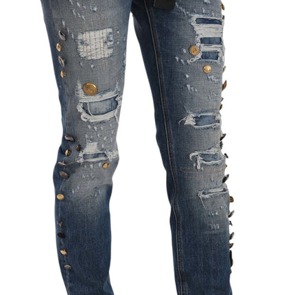 Dolce & Gabbana Distressed Embellished Buttons Denim Pants Jeans