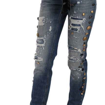 Dolce & Gabbana Distressed Embellished Buttons Denim Pants Jeans