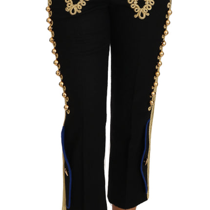 Dolce & Gabbana Military Embellished Pants Black Gold Dress Pant