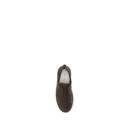 Santoni Brown Calf Leather Bos Taurus Low Top Sneakers