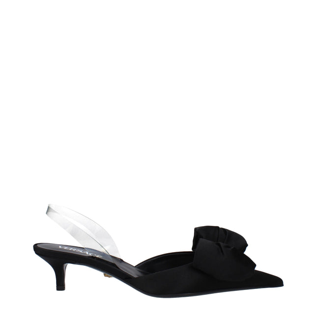 Versace Black Satin Flat Sandals