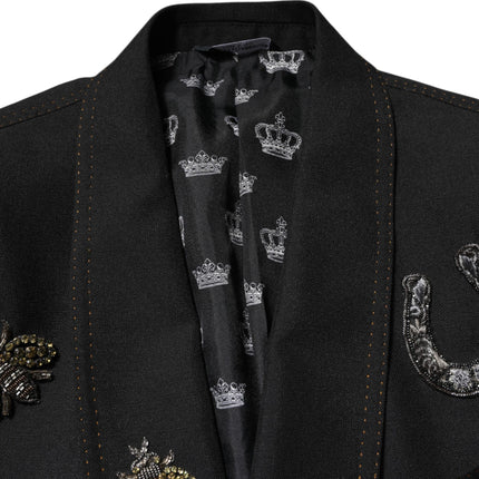 Dolce & Gabbana Black Bee Crown Embellished Suit Coat Blazer