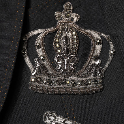 Dolce & Gabbana Black Bee Crown Embellished Suit Coat Blazer