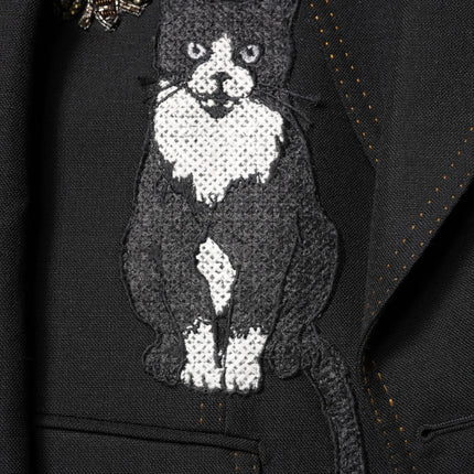 Dolce & Gabbana Black Bee Crown Embellished Suit Coat Blazer